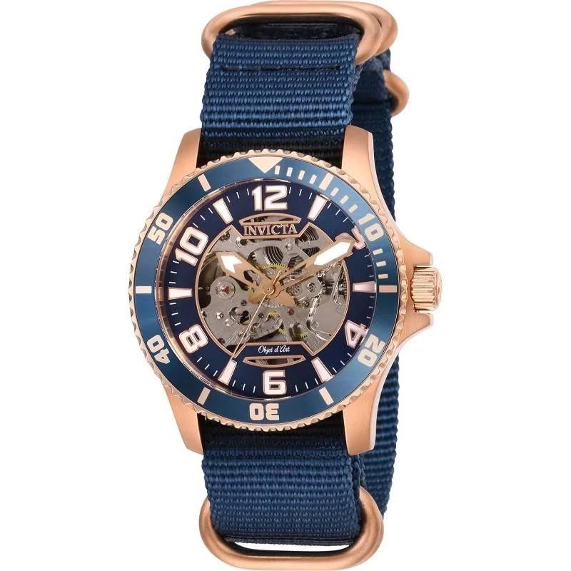 Cedar wood watches-Invicta Men's 27592 Objet D Art Blue and Rose-Tone Nylon Watch