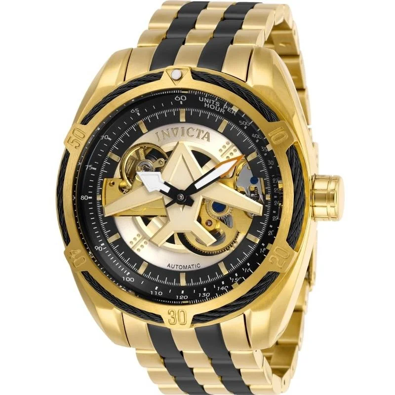 Thick metal watches-Invicta Men's 28205 Aviator Automatic Gold-Tone and Black Inserts Stainless Steel Watch