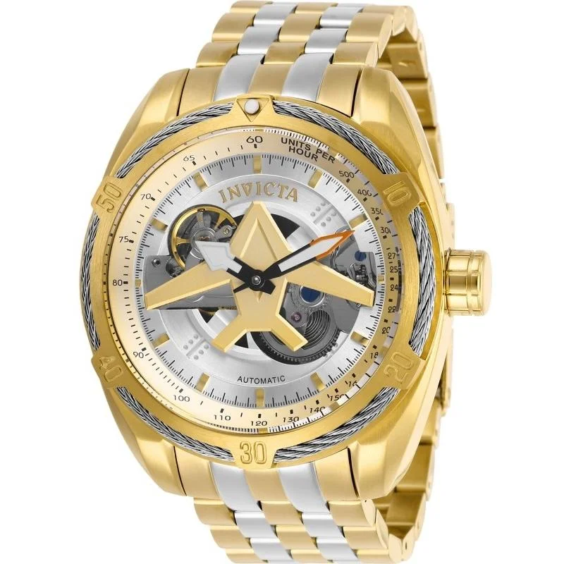 Flex band watches-Invicta Men's 28210 Aviator Automatic Gold-Tone and Silver Stainless Steel Watch