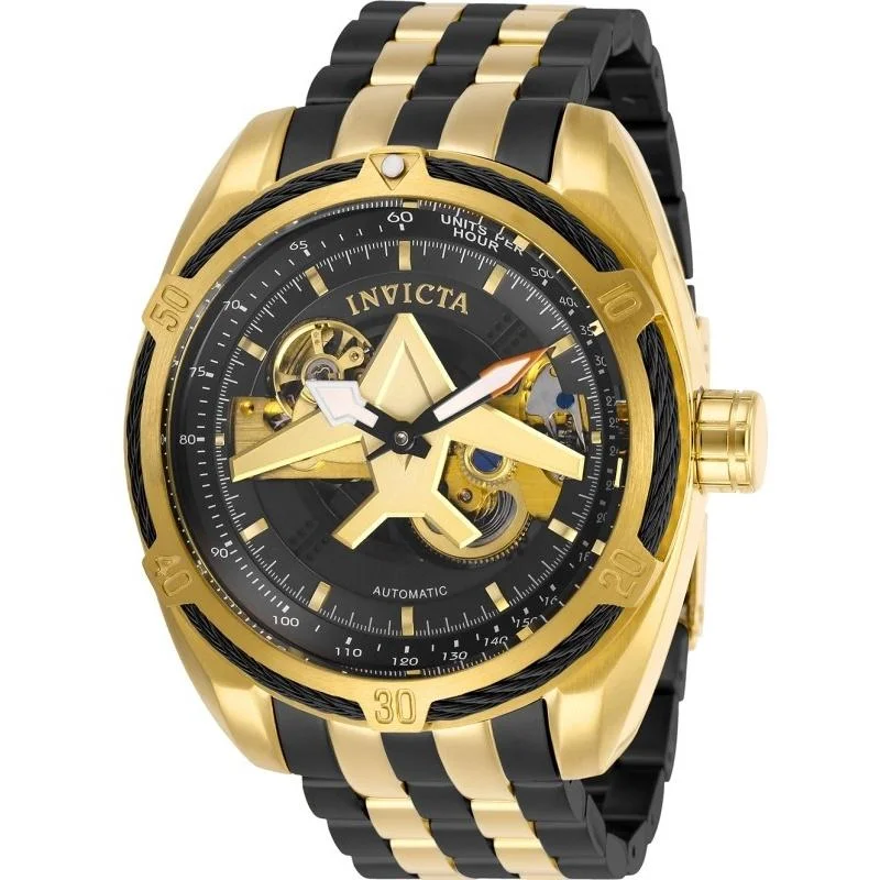 RosInvicta Men's 28217 Aviator Automatic Black and Gold-Tone Stainless Steel Watch