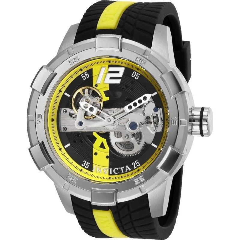 Worn style watches-Invicta Men's 28594 S1 Rally Automatic Black and Yellow Silicone Watch