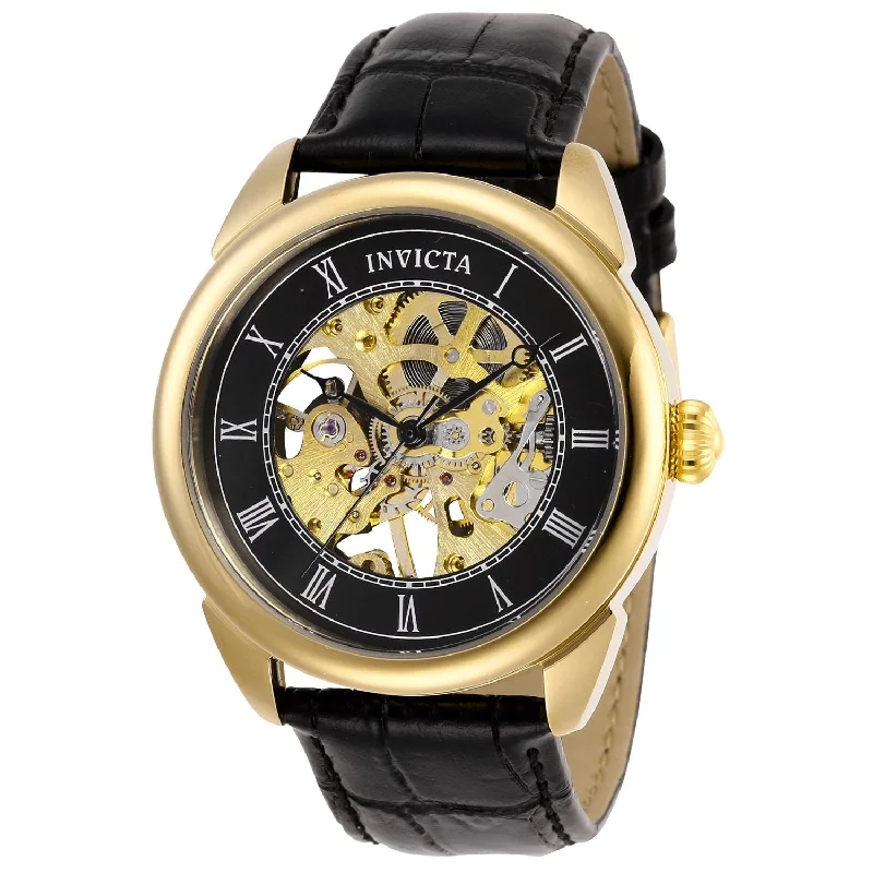 Shiny silver watches-Invicta Men's 28811 Specialty Mechanical Black Leather Watch