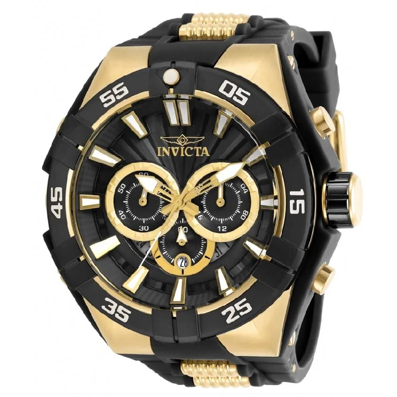 Round strap watches-Invicta Men's 28871 S1 Rally Mechanical Gold-Tone and Black Inserts Silicone Watch