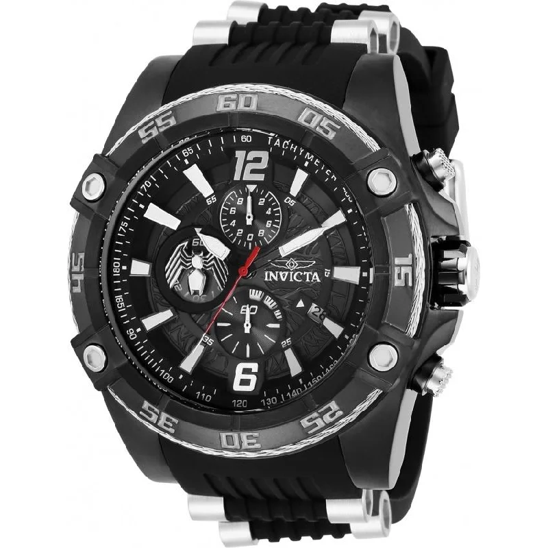 Green band watches-Invicta Men's 28975 Marvel Venom Black and Silver Inserts Silicone Watch