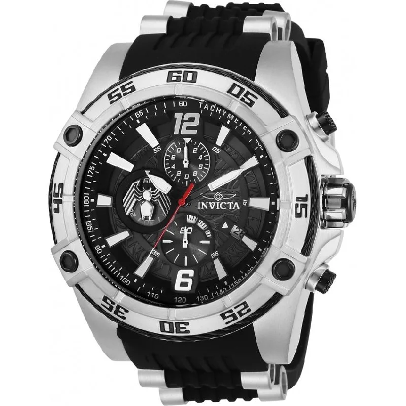 Thick metal watches-Invicta Men's 28976 Marvel Venom Black and Silver Inserts Silicone Watch