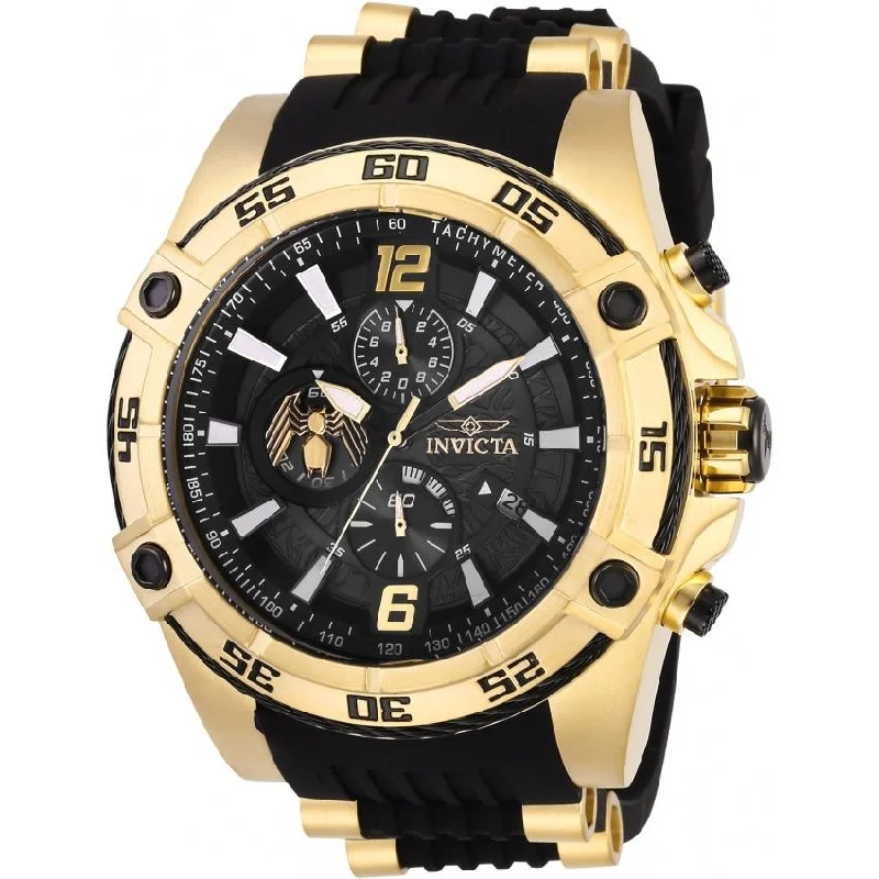 Round strap watches-Invicta Men's 28977 Marvel Venom Black and Gold-Tone Inserts Silicone Watch