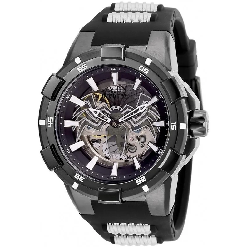 Flex band watches-Invicta Men's 28978 Venom Black and Silver Inserts Silicone Watch