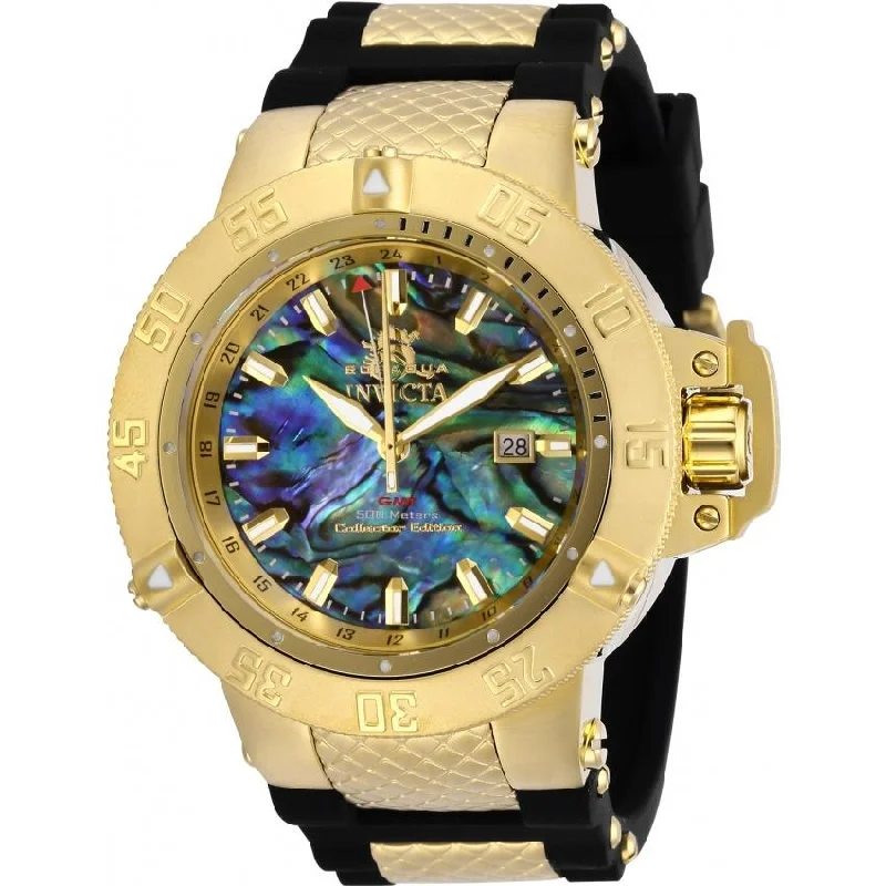 Round strap watches-Invicta Men's 29615 Subaqua Noma III Blue and Gold-tone Inserts Silicone Watch