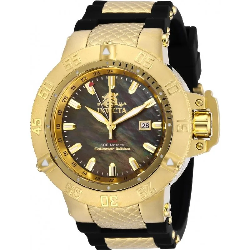 High gloss watches-Invicta Men's 29618 Subaqua Noma III Black and Gold-tone Inserts Silicone Watch