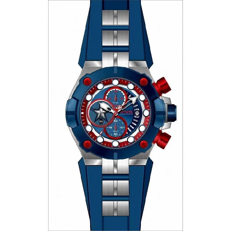 Bold analog watches-Invicta Men's 30313 Marvel Captain America Blue and Silver Polyurethane and Stainless Steel Watch