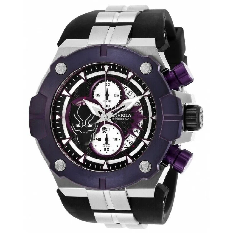 Wide band watches-Invicta Men's 30314 Marvel Black Panther Chronograph Black Silicone Watch