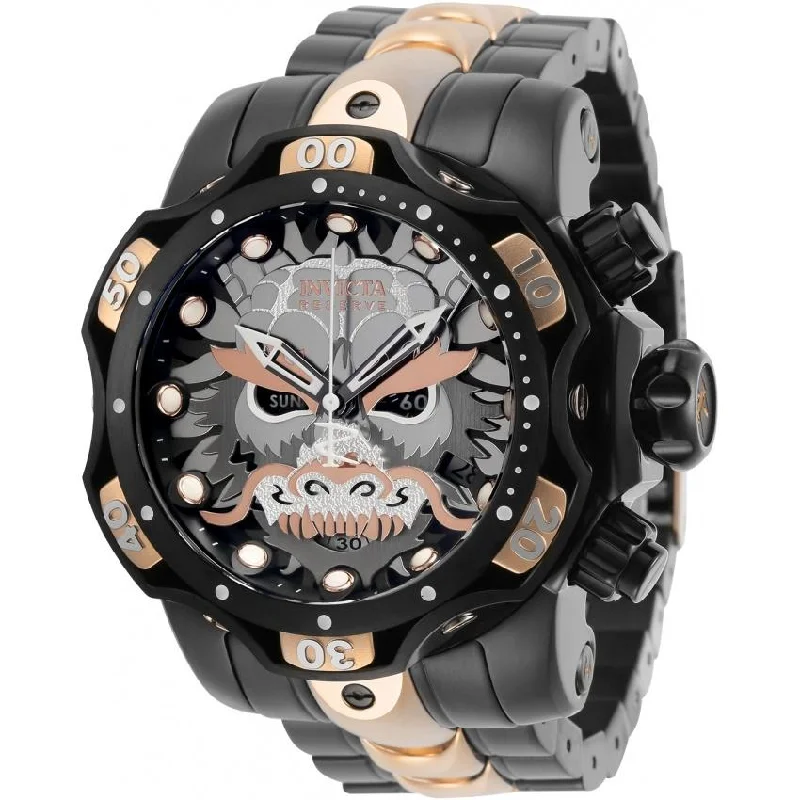 Pure quartz watches-Invicta Men's 30400 Reserve Venom Black and Rose-tone Inserts Stainless Steel Watch