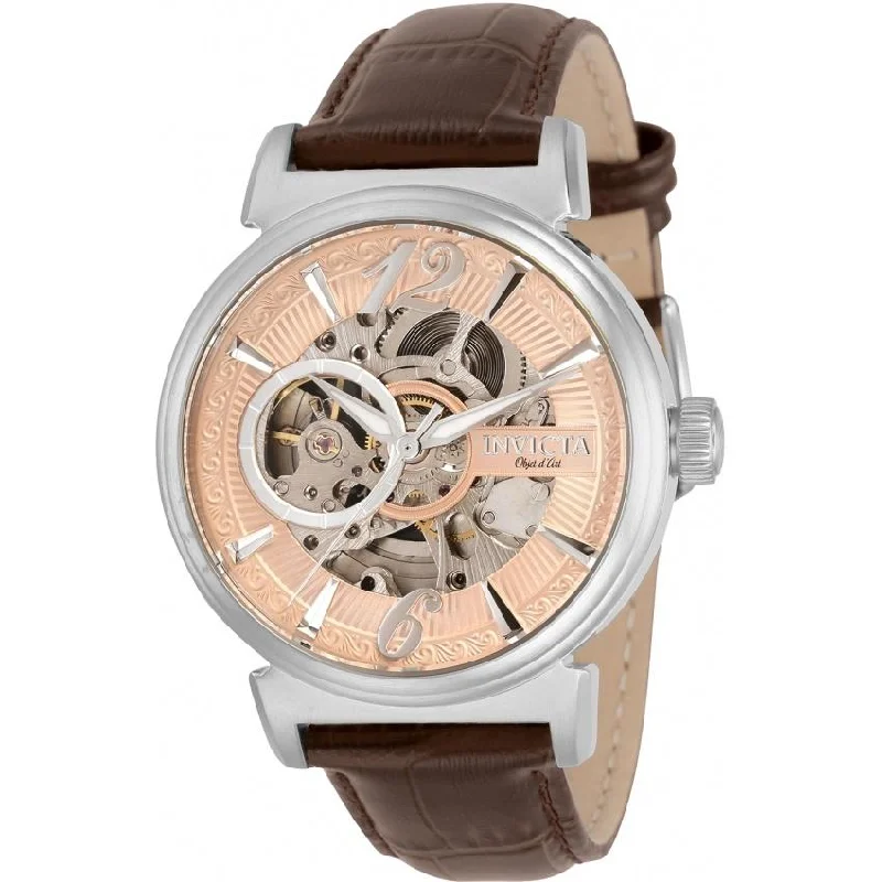 Pure quartz watches-Invicta Men's 30457 Objet D Art Automatic Brown Leather Watch